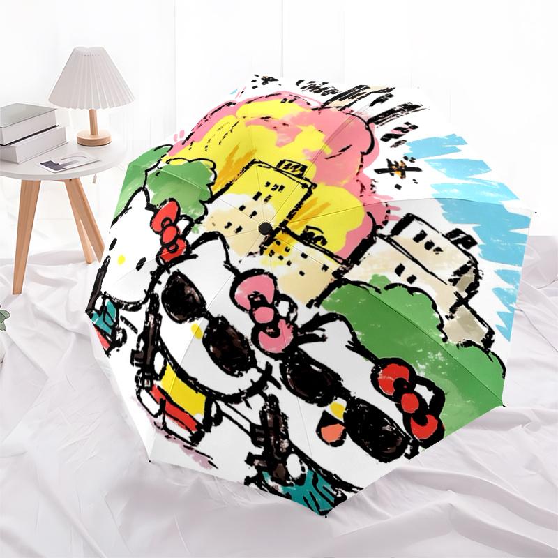

1pc Hello Kitty Automatic Opening/Closing Umbrella with Portable Tri-Fold Design, 8-Bone Iron Frame Outdoor Umbrella - Perfect Gift for Fans, Traveler