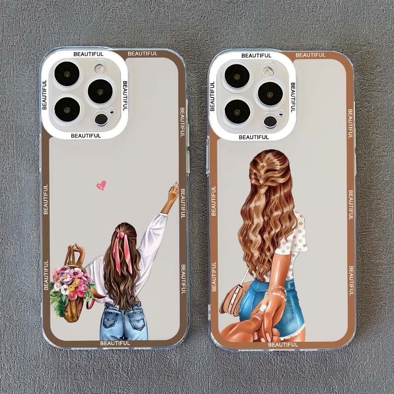 Clear Fashion Girls Woman Lady Phone Case for iPhone 15 14 13 12 Pro Max 11 XR X XS 13 12 SE 7 8 Plus Cover Transparent Funda
