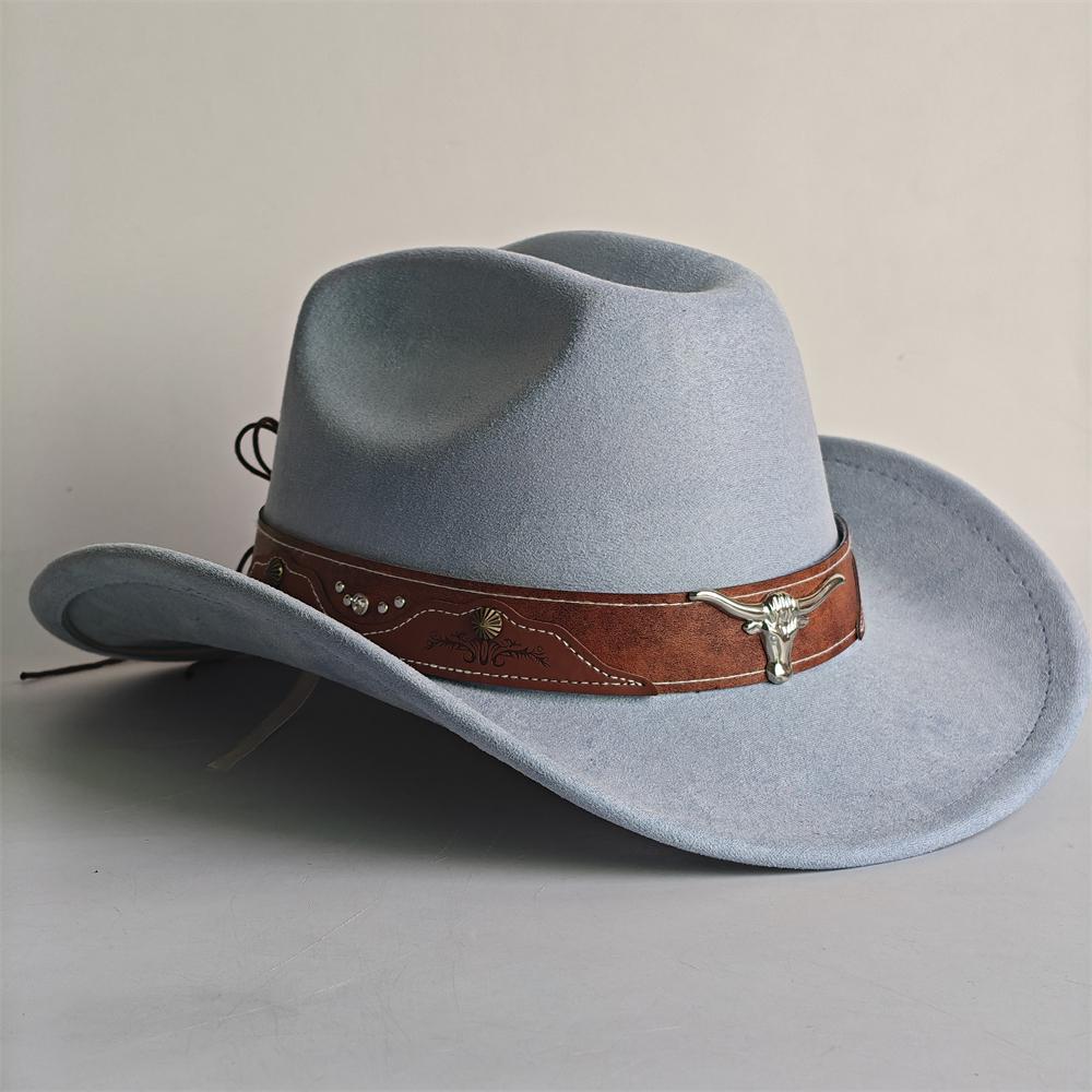 Bull Head Accessories Cowboy Hat For Women Men 7.5Cm Wide Brim Western Suede Hat For Cowboys And Cowgirls Sombrero Vaquero