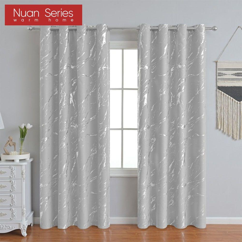 1PC Nuan Series 80% Blackout Fashionable and Minimalist Curtains with Silver and Marble Texture for Living Room Bedroom Balcony Window Home Decor