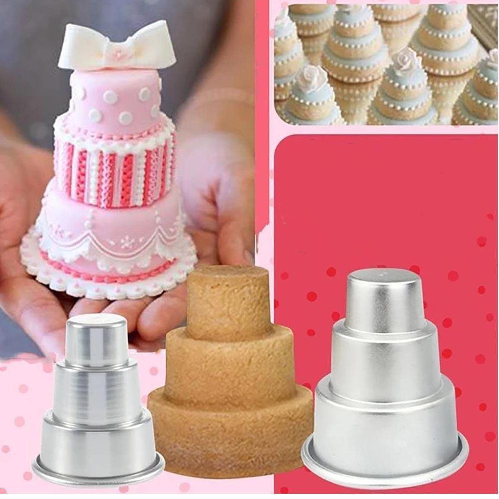 ThreeTier Cake Mold Birthday Wedding Cake Mold Aluminum Round Pudding Cup Baking Mold Gold Mini