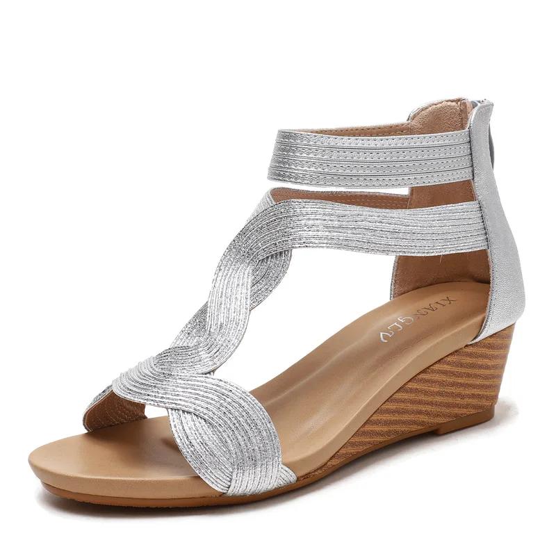 Fashion Women's Bohemia Fish Mouth Wedge Sandals Platform Gladiator Shoes with Zipper Summer PU Jelly Shoes for Women Flat Sandals