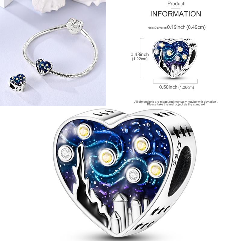 Charms Bead Copper Starlit Sky Moon Sun Earth Universe Charm Fit Bangle Bracelet Necklace Diy Jewelry