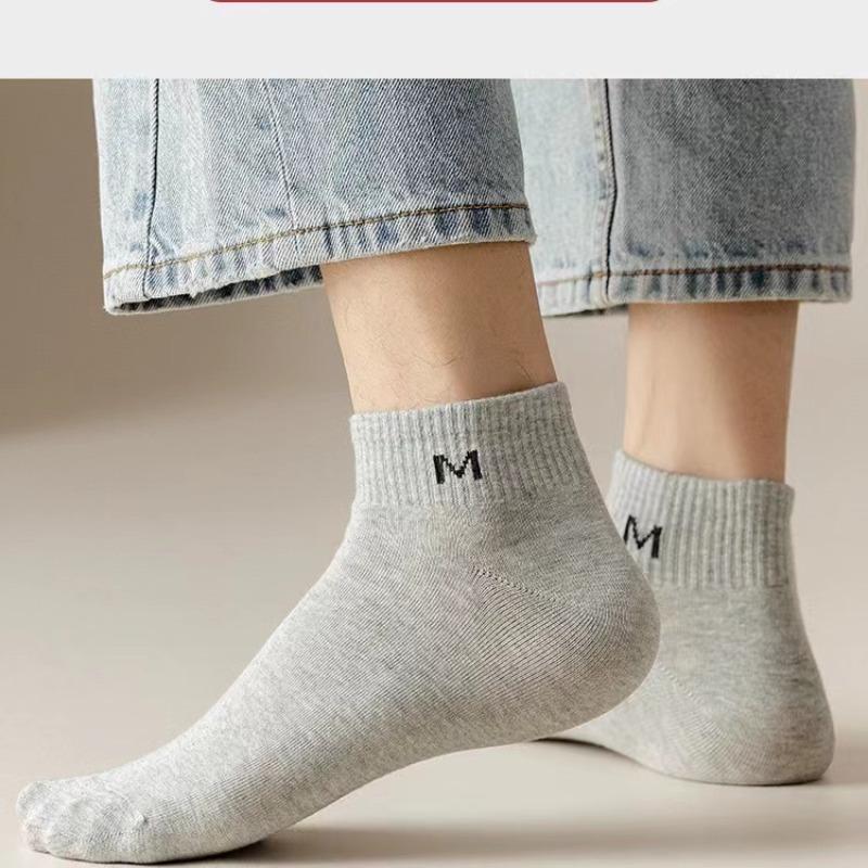 5 Pairs Woman Letter Patterned Short Socks Trendy Vertical Stripes Soft Comfortable Breathable Sweat Absorbing Casual Short Socks