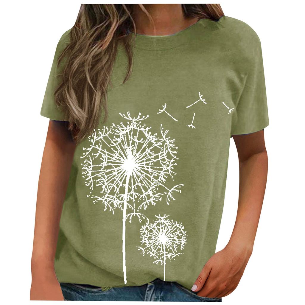 Women's Fashion Casual Comfortable Printed O-Neck Short Sleeve Top Blouse