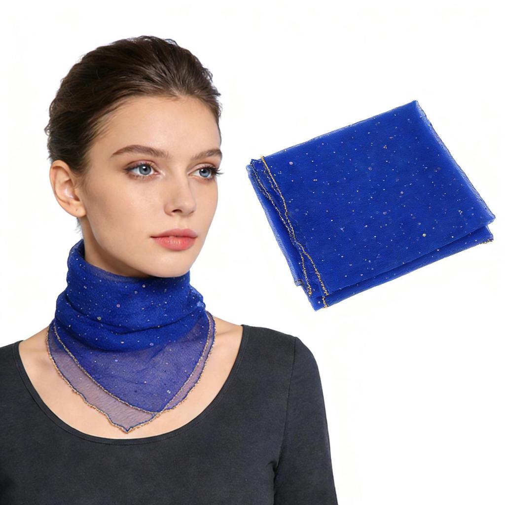 80cm Glitter Rhinestone Square Scarf, Sparkly Mesh Head Wrap for Women