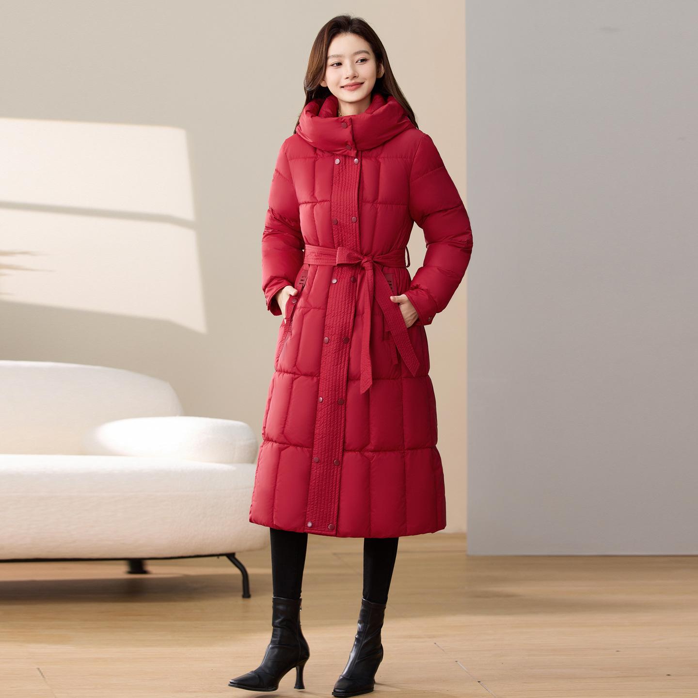 

Осенне-зимняя свободная длинная хлопковая одежда с капюшоном, длиной ниже колена, утолщенная ветрозащитная куртка M красный