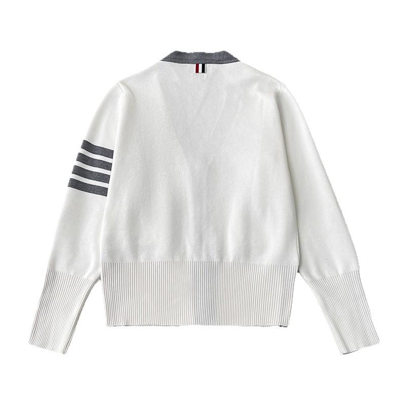 TB Unisex V-Neck Knit Cardigan - Autumn/Winter Colorblock Sleeves with Four Stripes, Slim Fit, Fairy Style.