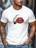Mens Summer Fun TShirt Red Lips Cigar Print Short Sleeve Round Neck Breathable Soft Oversized Lively Daily Wear