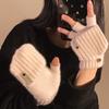 Plush Flip Gloves Female Dew Half Finger Student Writing Warm Thickened Autumn and Winter Knitted Cold Riding Can Touch Screen
