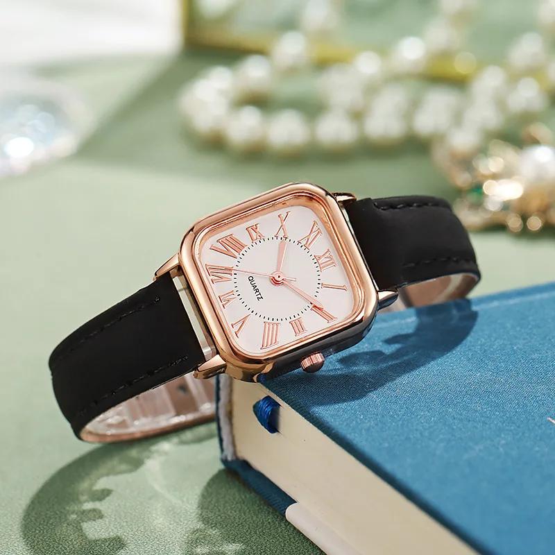Simple Women's Quartz Watch Rose Gold Square Dial Quartz Wristwatch Fashion Leather Strap Ladies Business Wristwatch Reloj Mujer