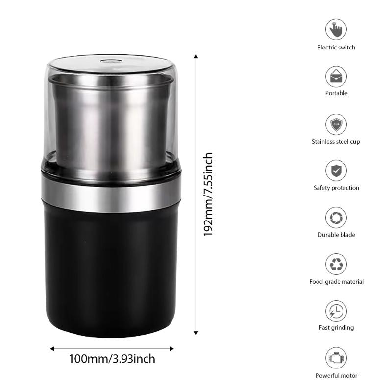 220V Electric Coffee Flavor Grinder Chamber Heavy Type Motor Plastic Rustless Steel Design Overheat Protection