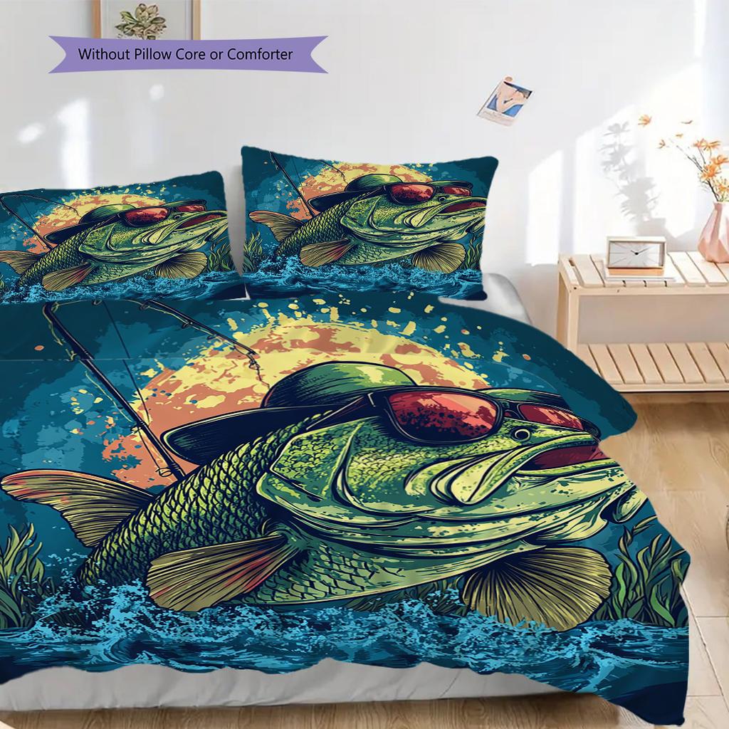 Fish Pattern Bedding Quilt Set Quilt Cover Pillowcase Home Decoration Birthday Gift (1 * duvet cover + 2 * pillowcase, without core)