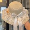 Fashion Lace Bow Sun Hat Breathable Straw Adjustable Wide Brim Hat Lace Ruffle Fisherman Cap Summer Beach