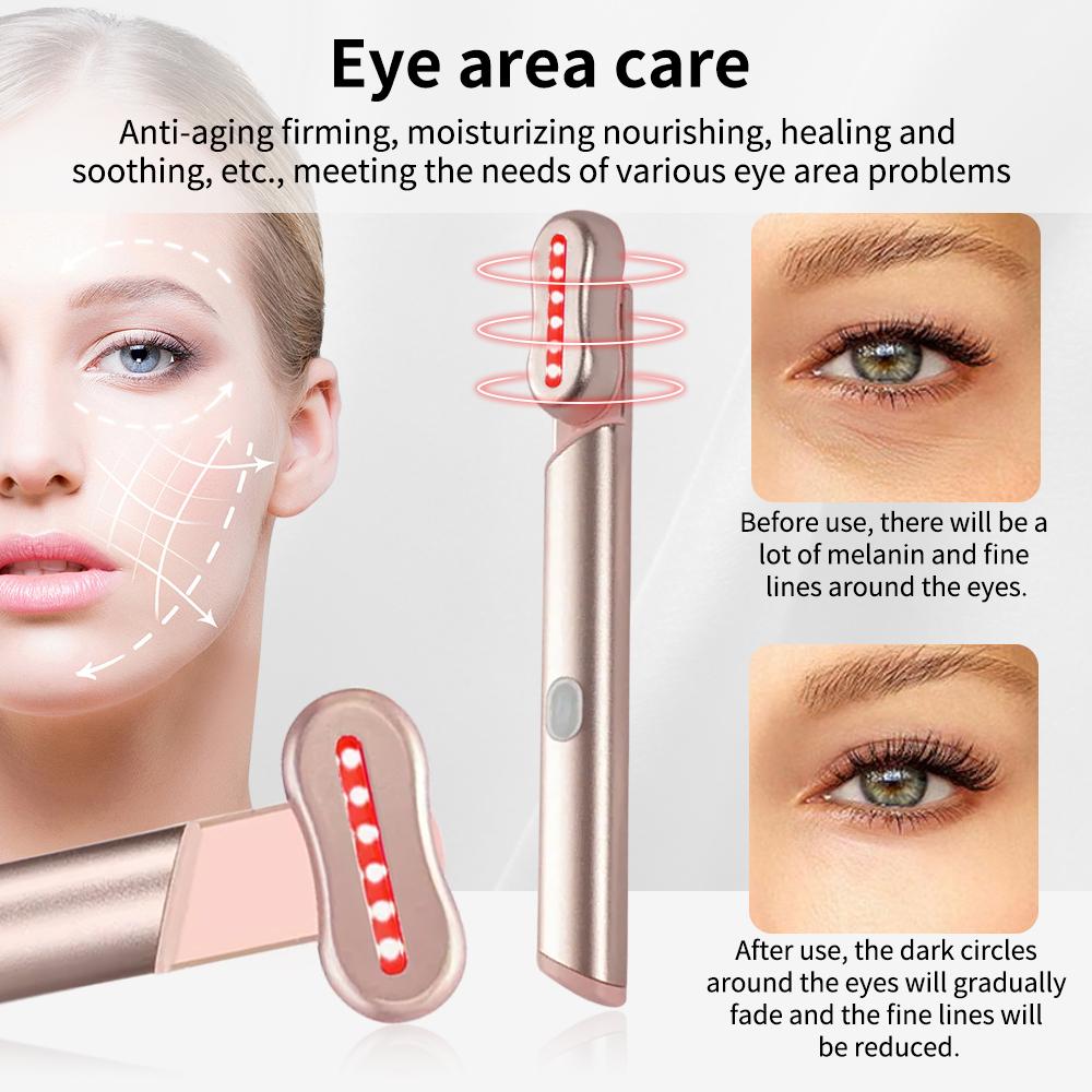 4-in-1 Lichttherapie-Stab Rotes Licht Augen-Schönheitsmassagegerät Anti-Falten Elektrisches Augenmassagegerät Werkzeug für Augenringe Tränensäcke Gesichts- & Lippenfalten