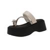 Small Height-increasing Platform Beach Shoes for Women's Summer Wear 2025 New High-end Silver Rhinestone Toe Slippers