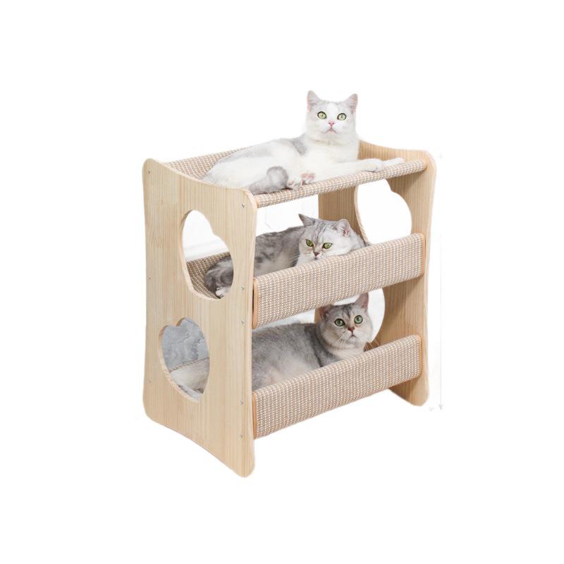 Solid Wood Multi-Layer Pet Bunk Bed: Cat Nest & Small Dog Hammock