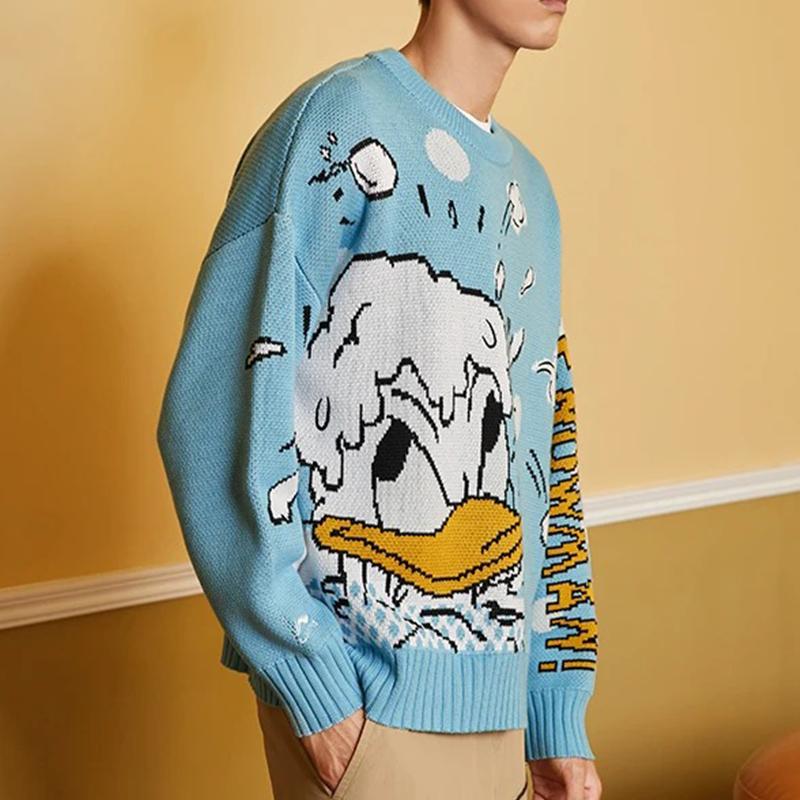 Li Ning X Disney Collaboration Sports Lifestyle Series Cartoon Pattern Loose Pullover Sweater Unisex Sweater Blue AMBR018-1