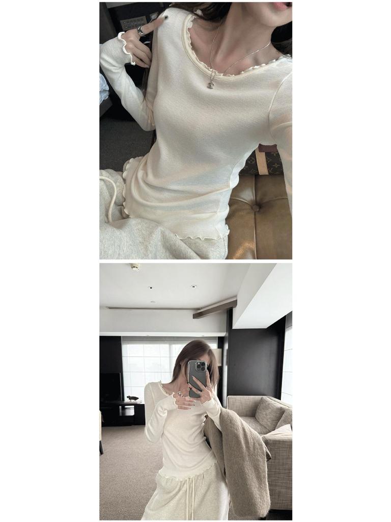 Superniniyy White Tea High-Quality Thickened Lace Collar Base Layer Top