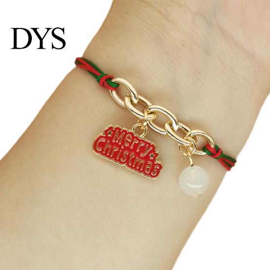 Christmas Party Favors Bracelets, Red Green String Bracelet, Adjustable Charm Bracelet Holiday Bracelets with Glow in The Dark Bead for Women