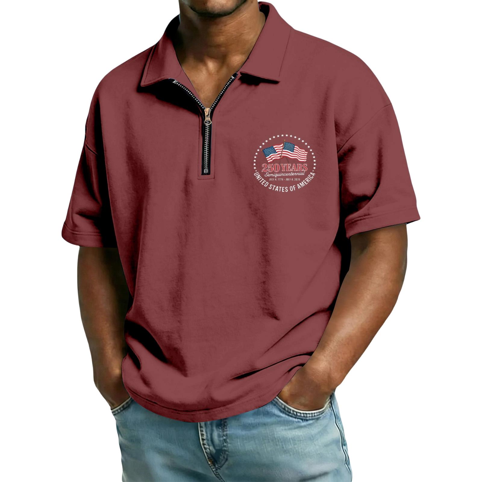 

Men s casual loose flag letter print T-shirt - Men s collarless short-sleeved top XL червоний