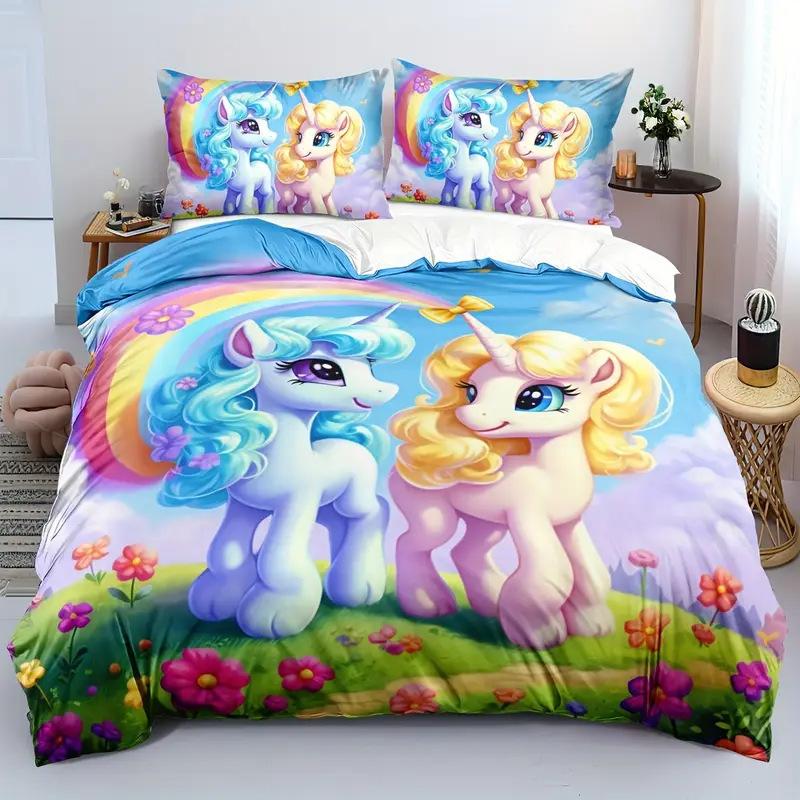 Rainbow Unicorn Three-Piece Digital Printing Kit Quilt Cover Bedding