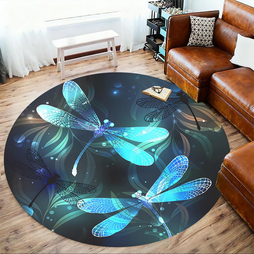 1pc Dragonfly Circle Round Chair mat Area Rug - Non-Slip, Floor Mat for Office, Bedroom, and Indoor Decor c1125193