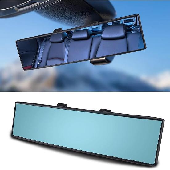 12.1 Inch Interior Clip-On Panoramic Convex Rear View Mirror For Car, Extended Rearview Accessory (White)