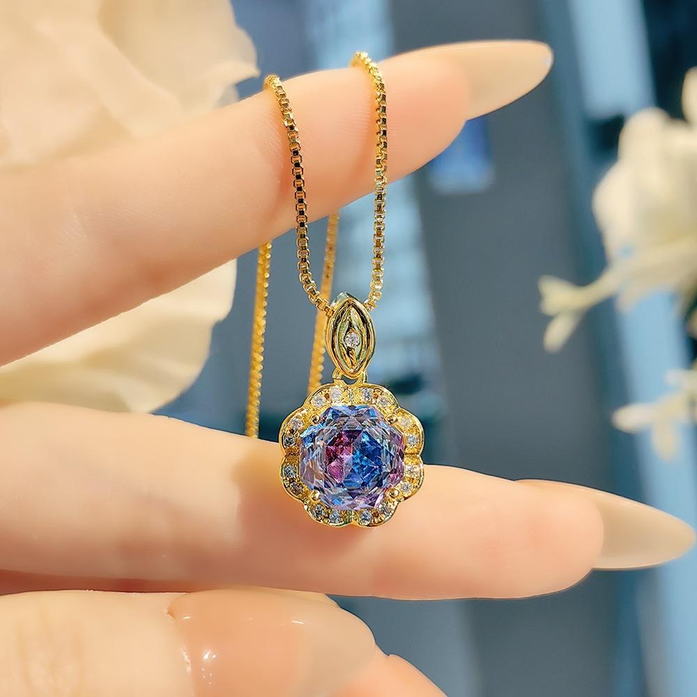 Exquisite Colorful Octagon Millennium Rose Cut Paraiba Ring Set Light Luxury High Carbon Diamond Redstone Stud Earrings Pendant