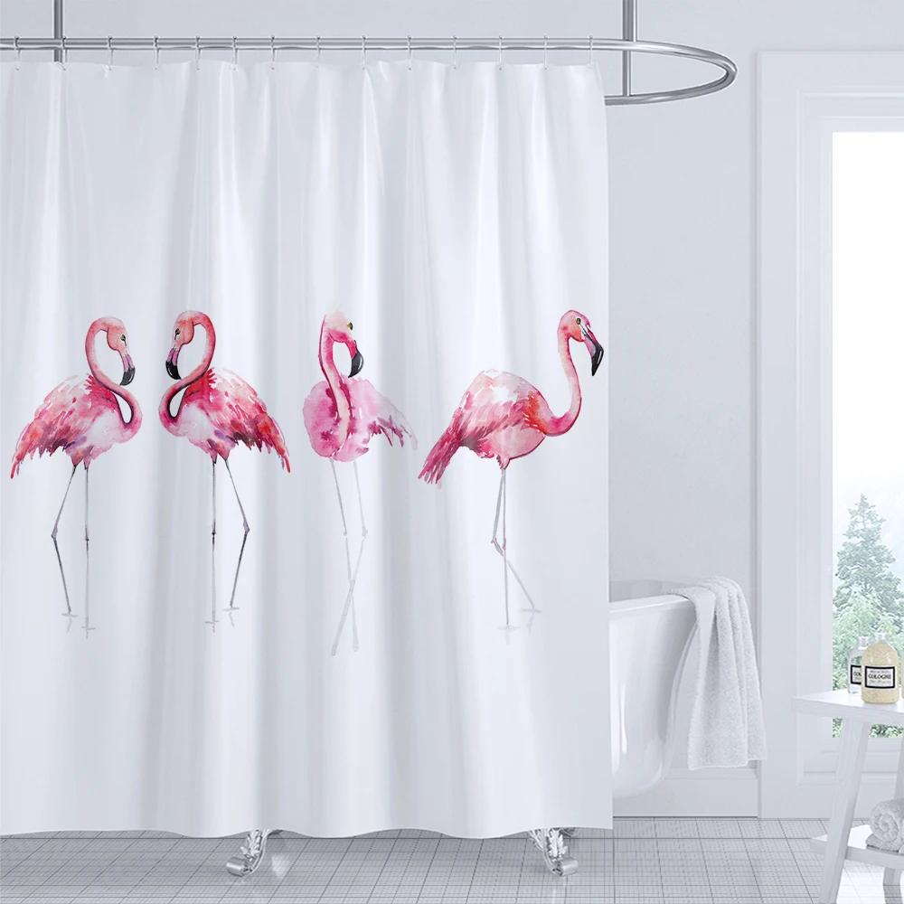 Ružový plameniak vzor sprchové závesy do kúpeľne tropická rastlina kvet a vták sprchový záves vodoodolná látka s háčikmi