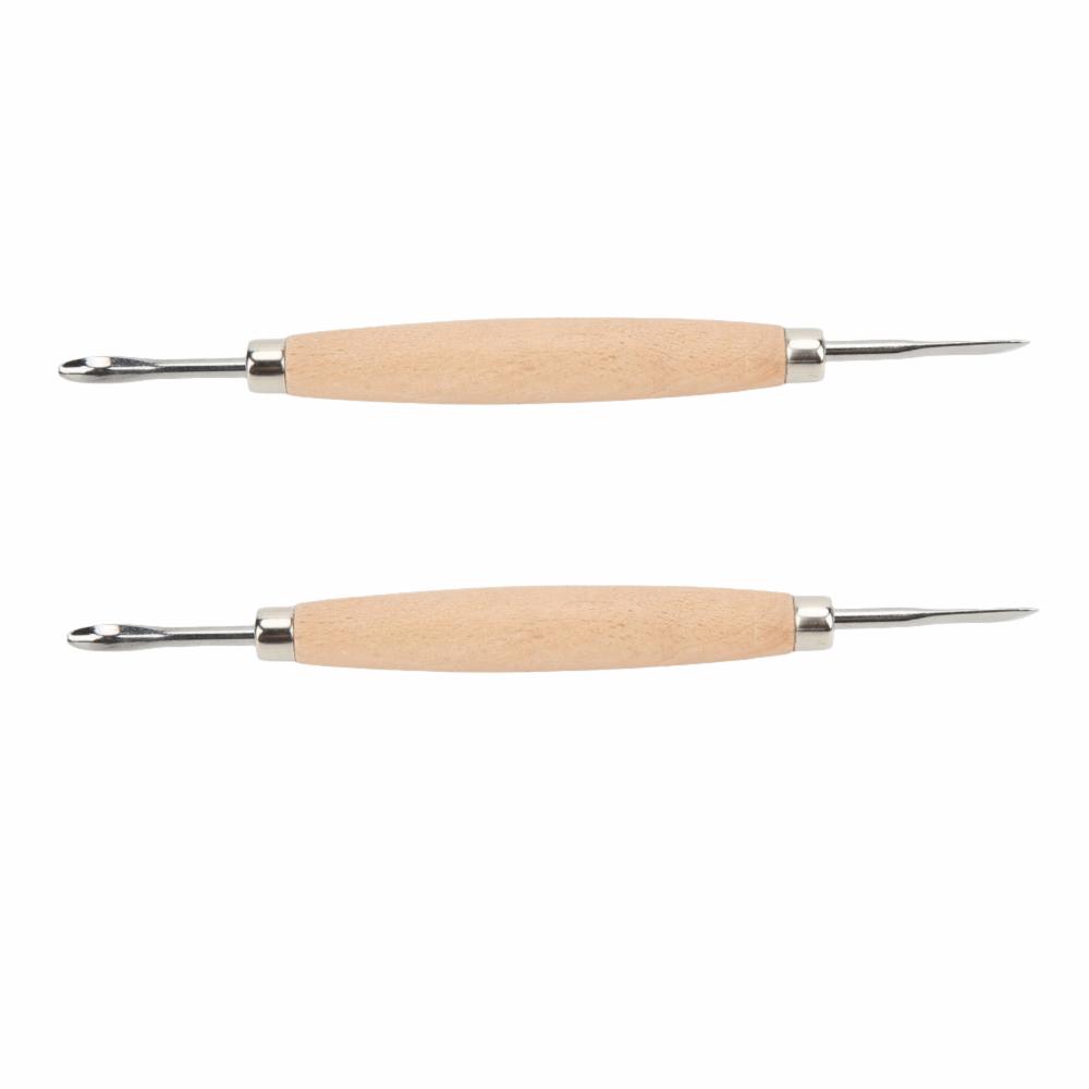 2pcs Double Head Leather Carving Tools Wooden Handle Leather Press Rub Tool  For Polymer Clay