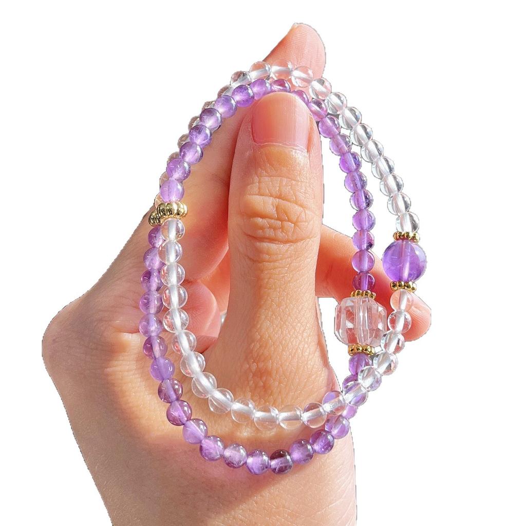 4Mm High Quality Natural Amethyst White Crystal Design Multi-Circle Bracelet Bracelet