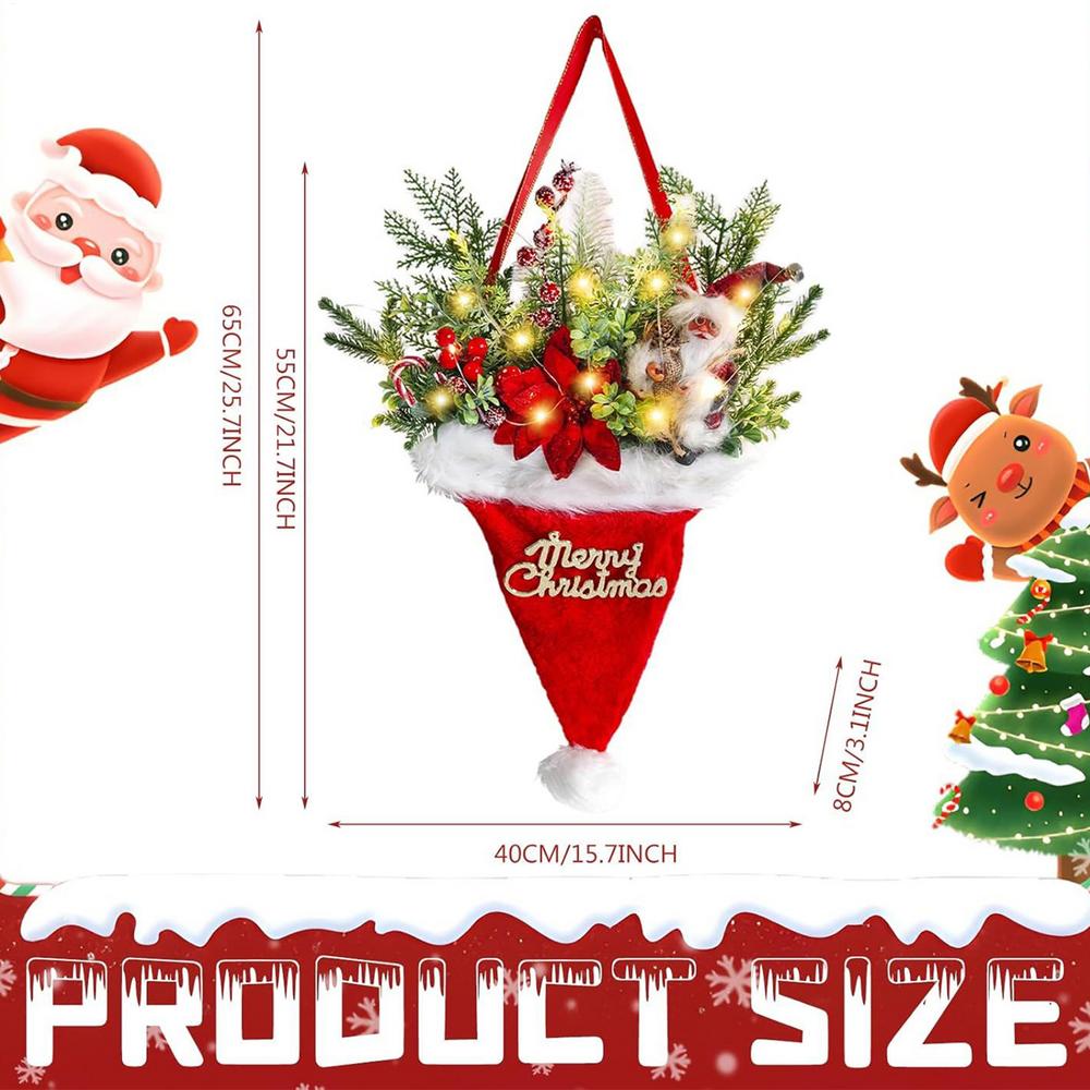 Christmas Wreaths For Front Door 27X15Inch Lighted Wreath Christmas Front Door Garland For Kitchen Outdoor Winter Indoor Wall
