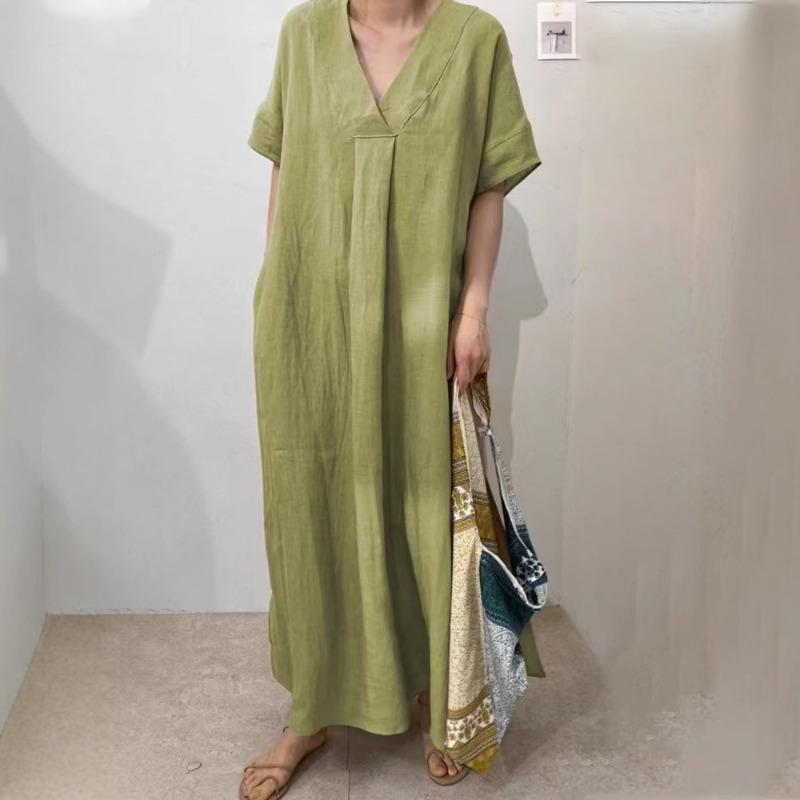 Damen Casual Kurzarm V-Ausschnitt Rabattkleid