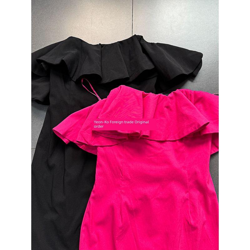 Export Out of Los Angeles Single Large Ruffles Silm Tube Top Pure Desire Style off-Shoulder Dress High-End Small Dress for Women