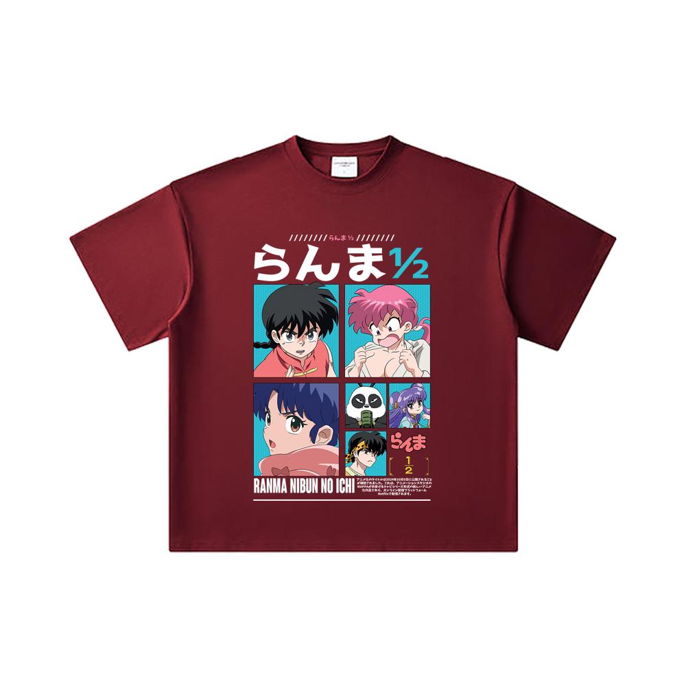 

260 GSM Double Yarn 32 Count 100% Cotton Ranma 12 V1 Print Unisex Heavy Cotton T Shirt 2XL вина червоного кольору