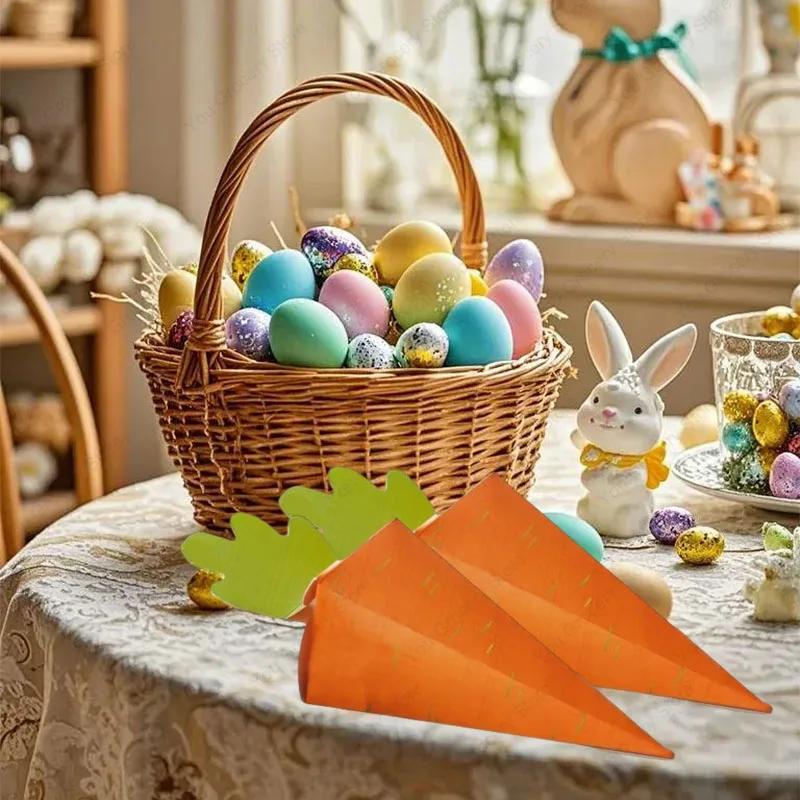 1-200PCS Creative Carrot Packaging Box Orange Candy Chocolate Cone Shaped Paper Gift Boxes Kids Easter Birthday Party Gift Bag