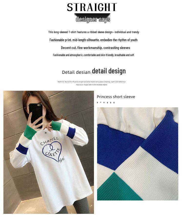 Dámské tričko s dlouhým rukávem slim-fit střední délky - Módní podzimní/zimní ležérní top