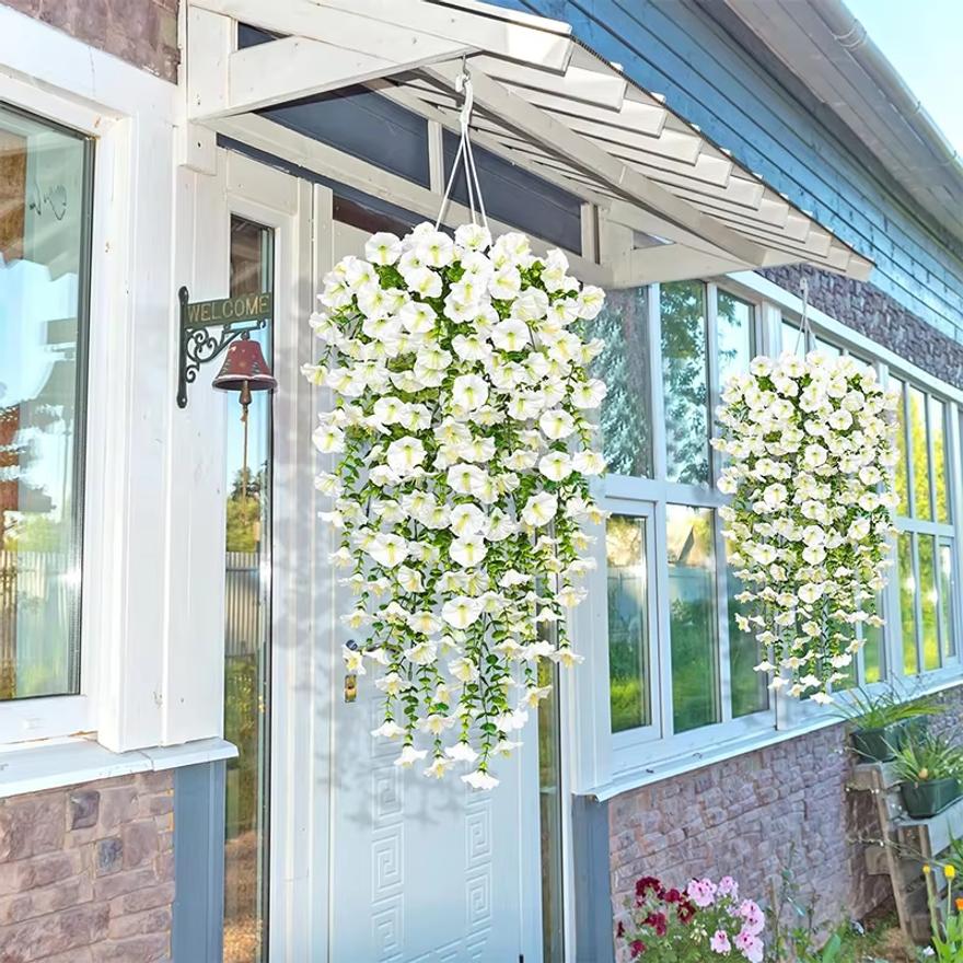 75cm White Artificial Morning Glory Wall Hanging Faux Violet Plants Hanging Flowers Vines for Home Garden Wedding Decor