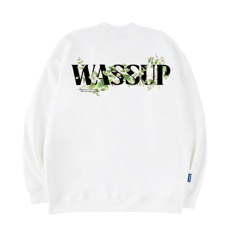 Wassup Vine Flower Language Crew Neck Heavyweight Sweatshirt Unisex Autumn and Winter American Style Trendy Brand Fleece Pullover Top