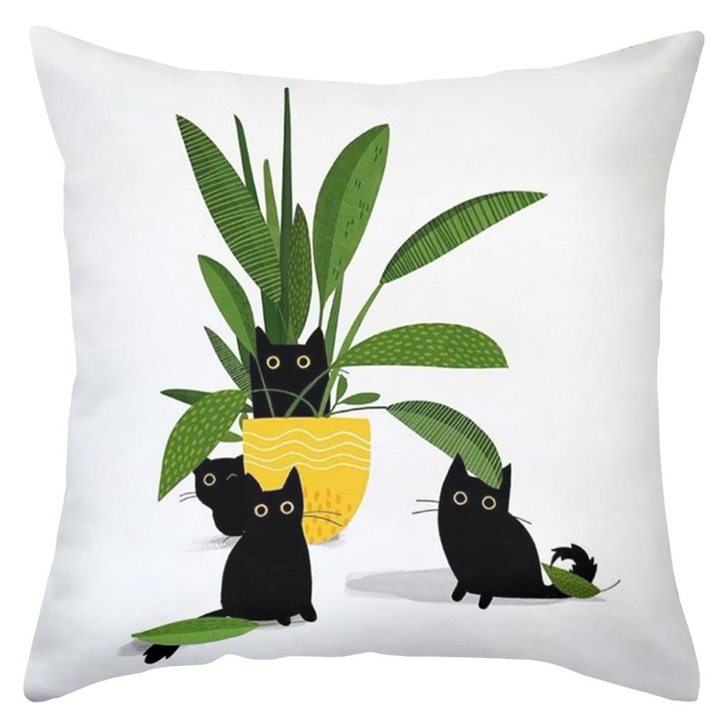 Black Cats Playing Among Potted Plants Decorative Cushions Polyester pillowcase, sofa decorative cushion cov Headboard Pillow