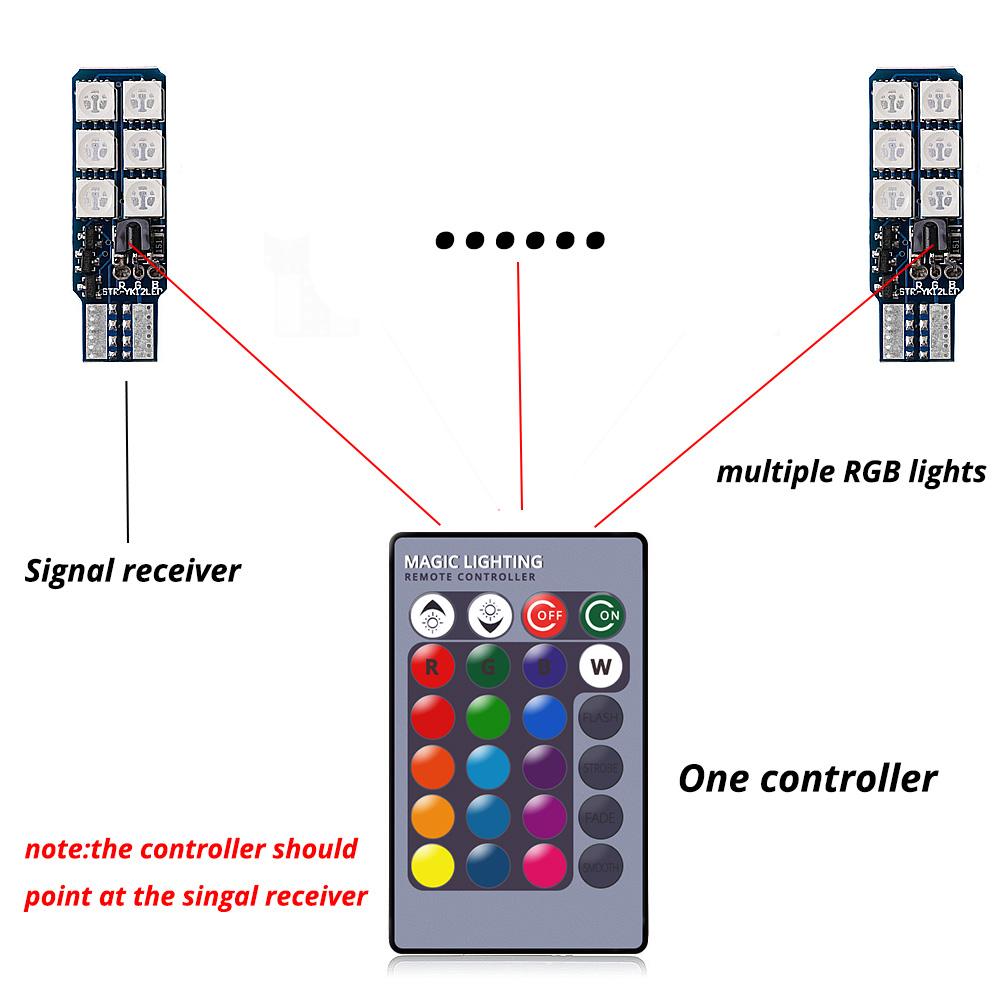 Auto Interior Decoration Lamp T10 W5W 5050 Atmosphere Car Light 12V RGB 12LED Blub with Remote Controller Colorful Reading Lamp