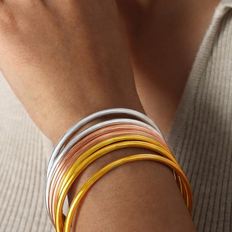 Fadeless Bracelet Bangles For Women Stainless Steel Gold Plated Simple Round Women's Bangle Bracelets Woman Zircon Accessories