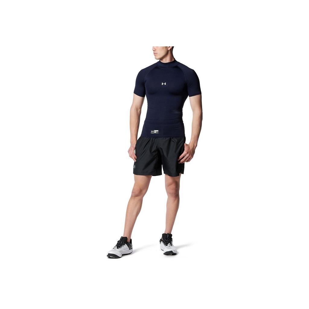 Under Armour Solid Logo High Neck Slim Fit Breathable Short Sleeve T-Shirt Men Tops Navy-Blue 1358642-410