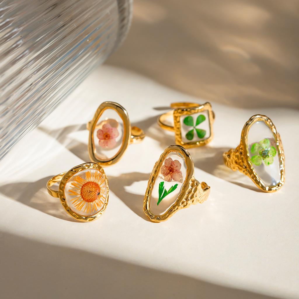 Yori Arrivals Eternal Flower Fashion Classic Open Ring 18K PVD Plated Clothing Accessories Waterproof Fashion Jewelry Gift