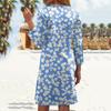 Women's Fashionable V-Neck Button Seven Part Cuff Pocket Floral Dress