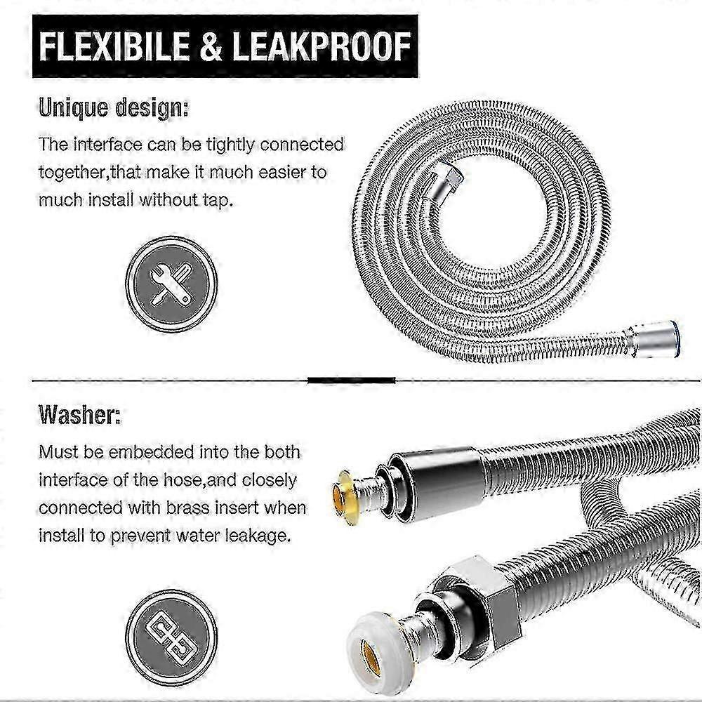 Shower Hose 5m Extra Long Stainless Steel Shower Head Hoses, With Solid Brass Connector, Universal, Anti-burst, Chrome Finish.(500cm) Hwy