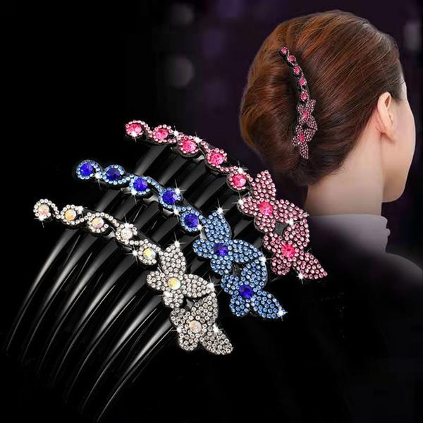 Novo acessório de cabelo com strass coreano, acessório de cabelo requintado, prato de temperamento, pente de inserção de cabelo, grampo de cabelo de borboleta e diamante
