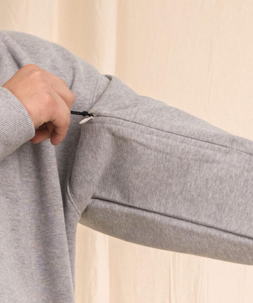 Ellamo Terry Basic Plain Plain Sleeve Point Zipper Oversized Sweatshirt [Gray]