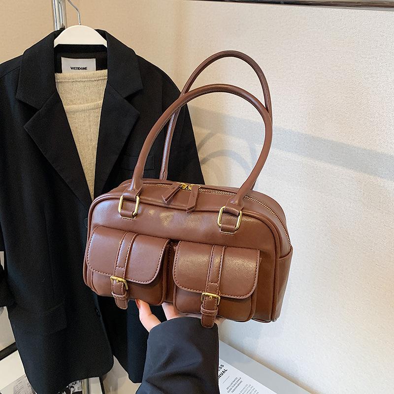 Boston Bag Women's 2025 New Maillard Shoulder Bag Autumn and Winter Premium Bowling Women's Handbag